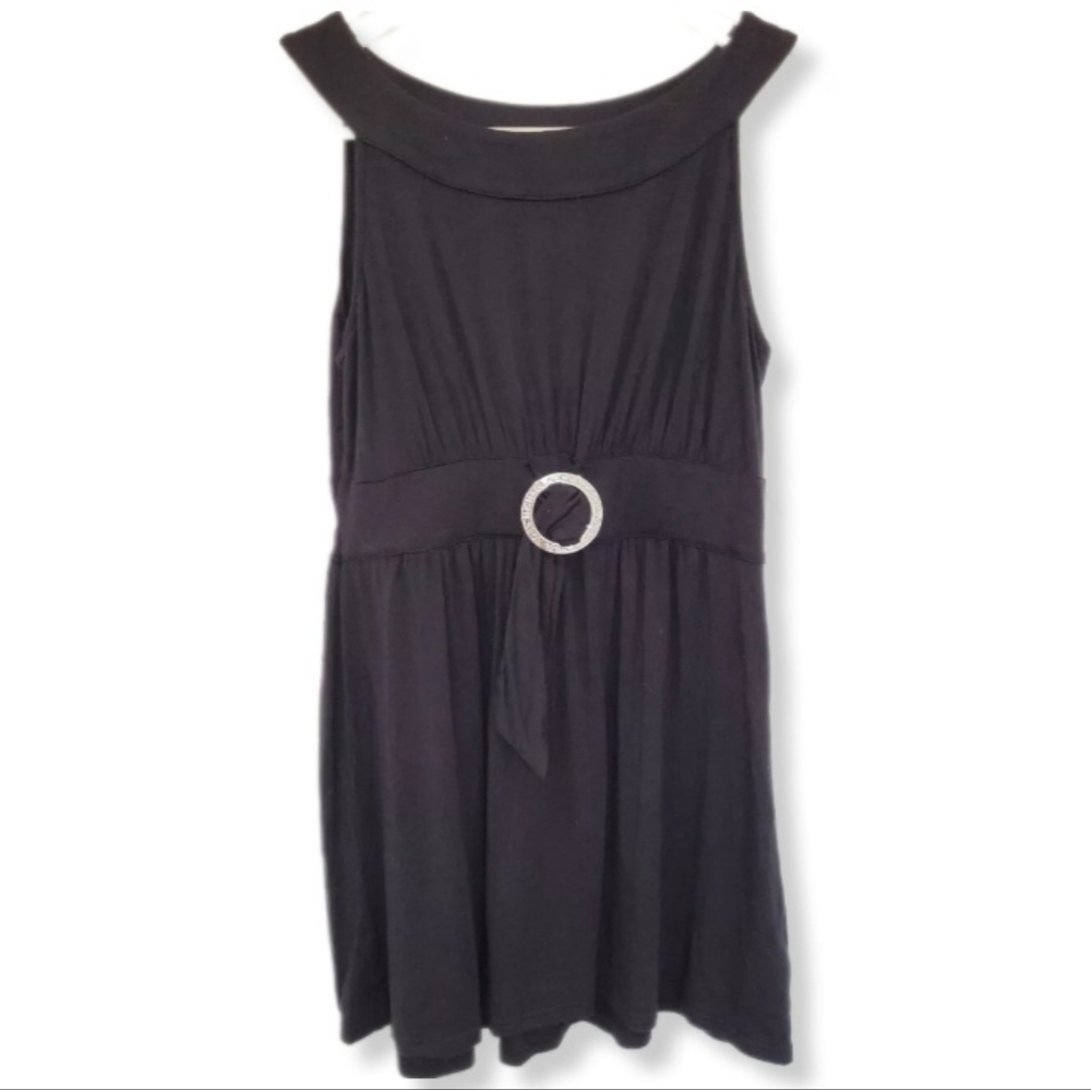 Michael Michael Kors Blouse Black Sleeveless Silver Logo Buckle Detail S…